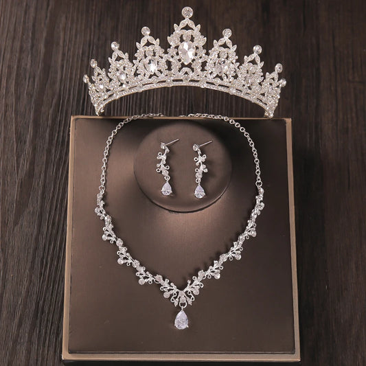 Elegant Bridal Jewelry Sets Rhinestone Crystal Tiara Crown Earrings Necklace Wedding Bride Luxury Jewelry Set