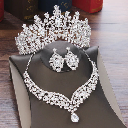 Crystal Water Drop Bridal Jewelry Set Rhinestone Tiaras Crown Necklace Earring Bridal Wedding Jewelry Set