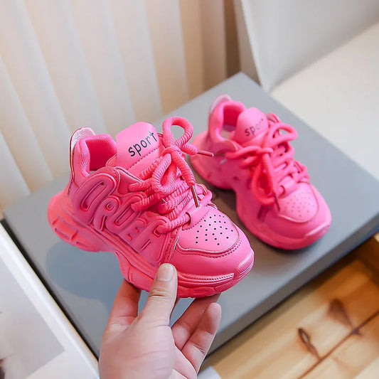 New Girls Sneakers Versatile Lace-up Simple Non-slip Spring Autumn Rose Pink Cute Kids Shoes