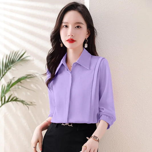 Office Lady Elegant Solid Professional Shirt Women Loose Casual Basic Formal Shirt