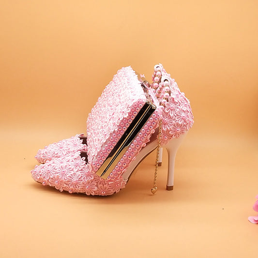 Pink Flower Wedding Shoes And Bags - paloma-beauty-world