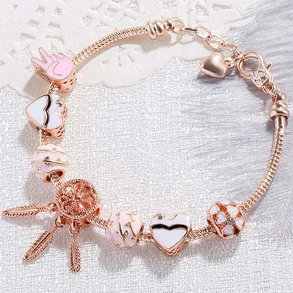 Paloma Rose Gold Bracelet for Women and Girls, Complete Charm Bracelets Set with Beautiful heart Charms, Stylish & Elegant Gold Charm Bracelet for Special Occasions and Best for Gifts