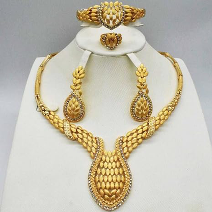 Paloma Beauty World Gold Jewelry Set for Women - Complete Wedding Jewelry Set Including Necklace, Earrings, Ring, and Bracelet - Elegant Gold Bridal Jewelry Set for Wedding