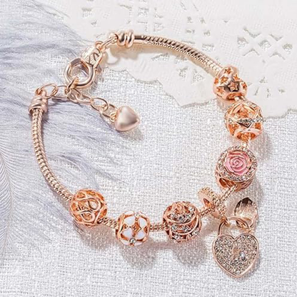 Paloma Rose Gold Bracelet for Women and Girls, Complete Charm Bracelets Set with Beautiful heart Charms, Stylish & Elegant Gold Charm Bracelet for Special Occasions and Best for Gifts