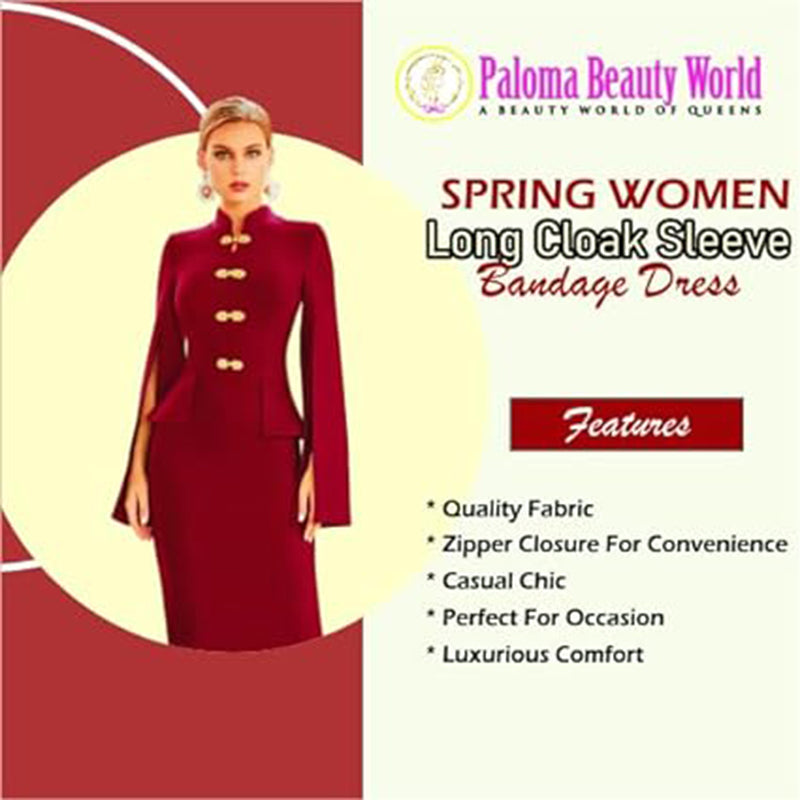 Paloma Beauty World's Spring Women Long Cloak Sleeve Bandage Dress Sexy Party Bodycon Clubwear Dress
