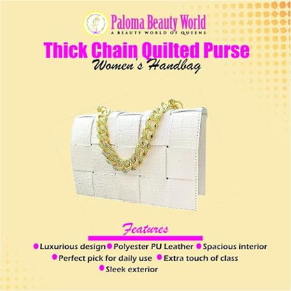 Paloma Beauty World - Women Thick Chain Quilted Crossbody Bag, Trendy Designer Mini Luxury Shoulder Bag, Phone Wallet Purse