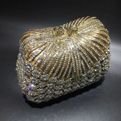 Women Gold Color Flower Rhinestones Clutch Bags Crystal Evening Purse Stones Metal Clutches Small Wedding Handbag
