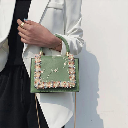 Vintage Flower Lace Handbags Women's Crossbody New Fashion Gold Chain Ladies Bag Evening Clutch Female Purses