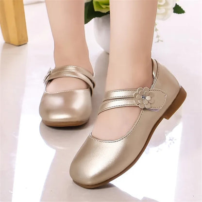 Princess Girls Leather Shoes For Medium Big Girl Children Casual Flat Floral Flower Shoes For Wedding Birthday Parties