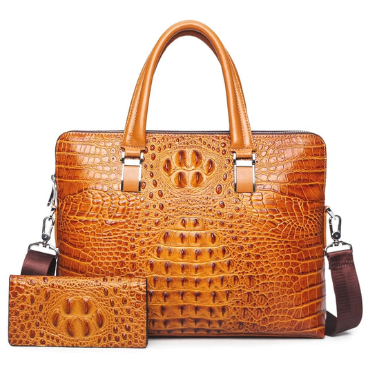 100% Genuine Cow Leather Business Men's Briefcase Male Shoulder Bag Alligator Messenger Bag Luxury Handbags