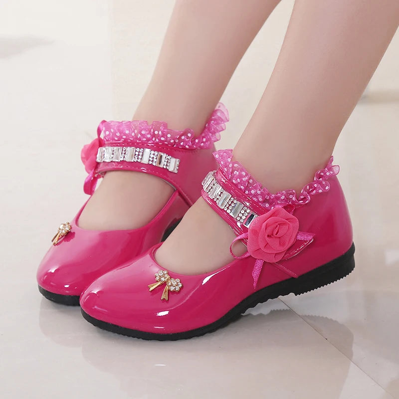 New Children Elegant Princess PU Leather Sandals Kids Girls Wedding Dress Party Beaded Shoes