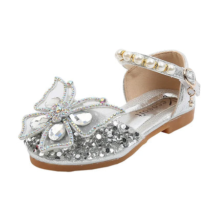 Girls Sequin Lace Bow Kids Shoes Girls Cute Pearl Princess Dance Single Casual Shoe 2024 New Children's Party Wedding Footwear
