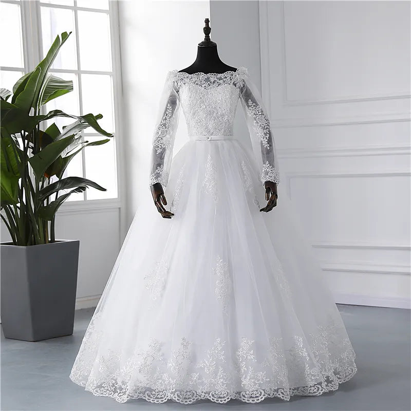 New Spring Lace Appliques Wedding Dress - White