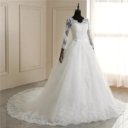 New Spring Lace Appliques Wedding Dress - White