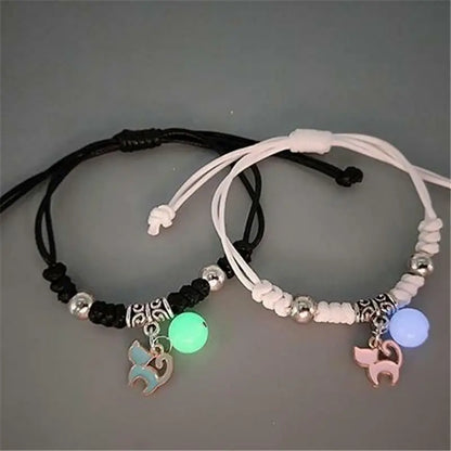 2024 Luminous Cat Star Moon Bracelet Couple Charm Handmade Adjustable Rope Matching Friend Infinite Love Bracelet