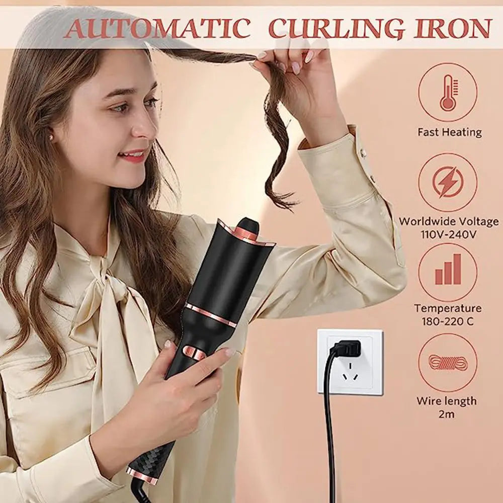 Effortless Elegance: LCD Ceramic Auto-Rotating Hair Curler for Perfect Curls - Automatic Curling Iron Styling Tool with Air Spin Technology and Hair Waver Function