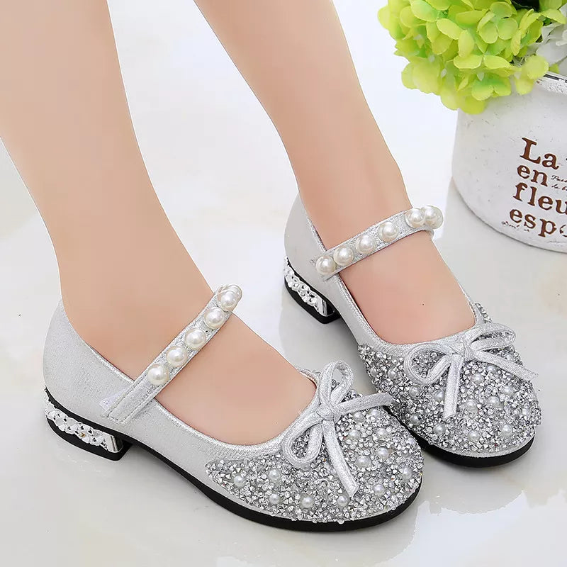New Children's Shoes Pearl Rhinestones Shining Spring Princess Shoes Baby Girls Shoes For Party and Wedding Size 26-36