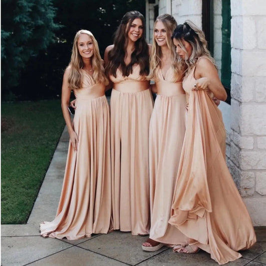 9 Colors Bridesmaid Dresses New Sister Group Dress Split V Neck Backless Sleeveless Formal Wedding Evening Party Attire