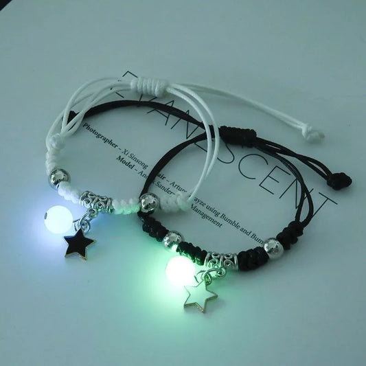 2024 Luminous Cat Star Moon Bracelet Couple Charm Handmade Adjustable Rope Matching Friend Infinite Love Bracelet