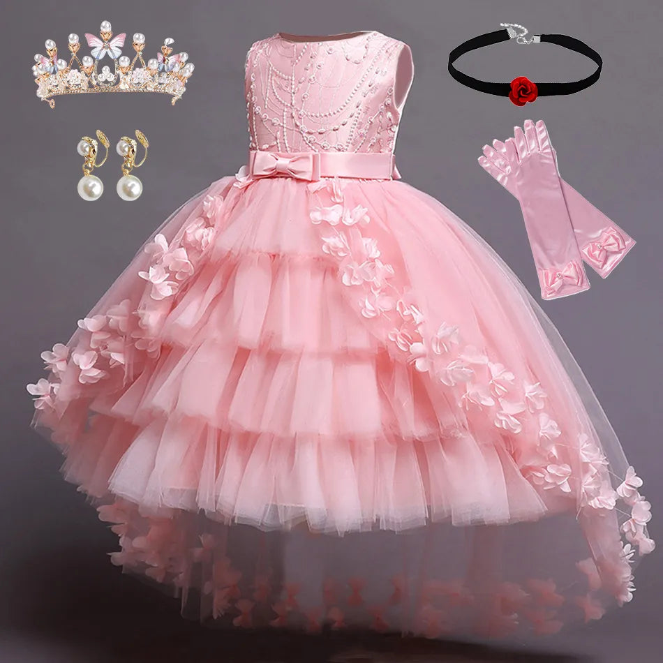 2023 Summer Baby Girl Party Dress Kids Clothes Children Elegant Birthday Princess Wedding Prom Dance Costume 1-14 Year Vestidos