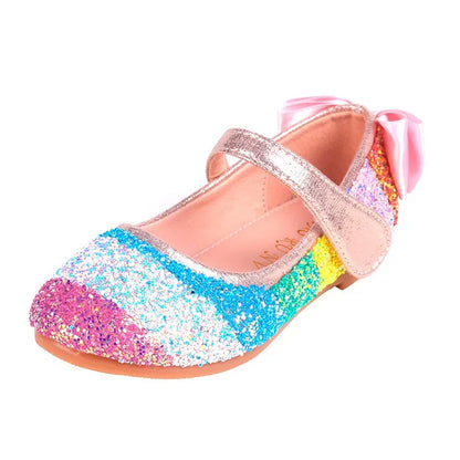 Girl Shoes Spring New Soft Sole Leather Shoes Rainbow Sequins Dress Princess Shoes Kids Girls Shoes