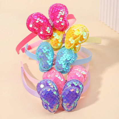 Kids Reversible Sequin Crown Butterfly Headband Shiny Cute Ear Hoops Bling Hairband Hair Accessories Gift for Girls
