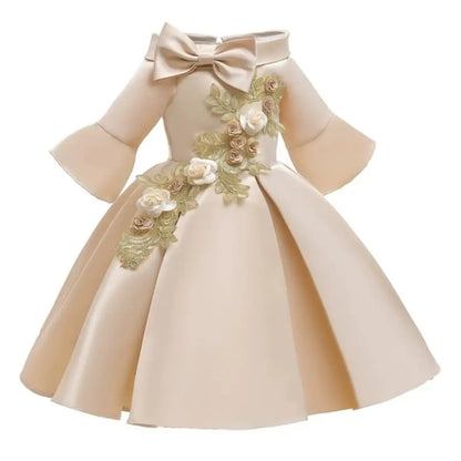 2-10 Yrs Girls Summer Dresses Flower Elegant Kids Princess Party White Dress Wedding and Birthday Party Costume