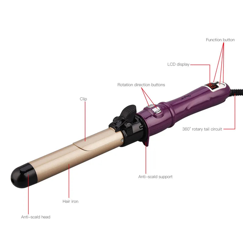 Effortless Elegance: Tourmaline Ceramic Automatic Rotating Hair Curler for Fast, Frizz-Free Styling - Create Stunning Waves and Curls with Fast Heating Magic Curling Wand for Women