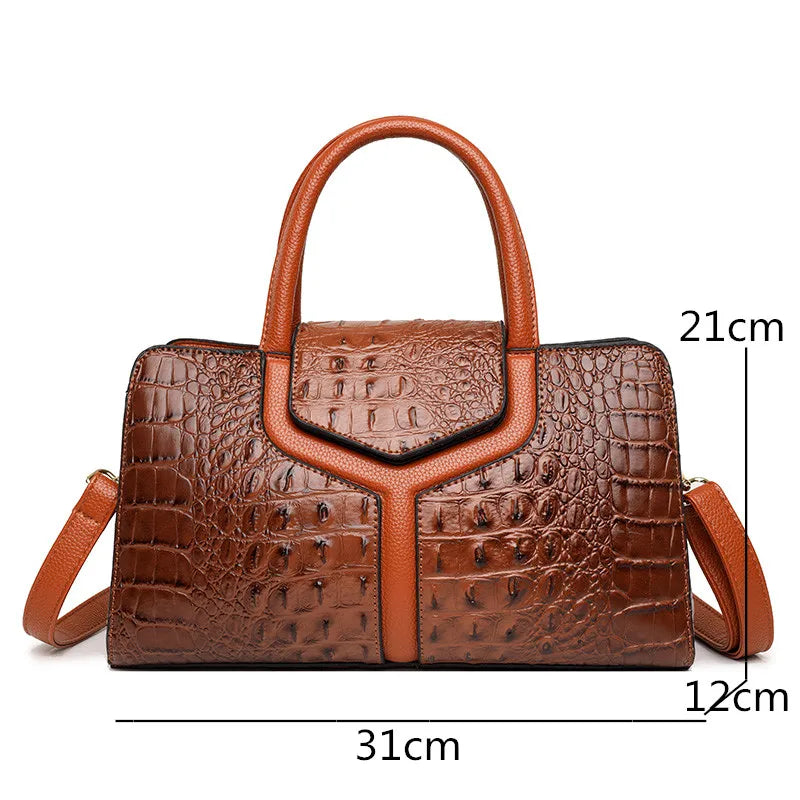 New Vintage Crocodile Luxury Leather Handbags Women Large Capacity Tote Purse Lady Shoulder Bag Brand Luxury Bags