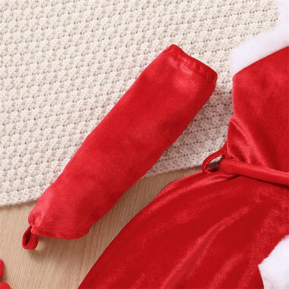 Toddler Newborn Baby's Clothes Santa Costume Sleeveless Belted Girl Dress Gloves Hat Set Children's Clothing Winter