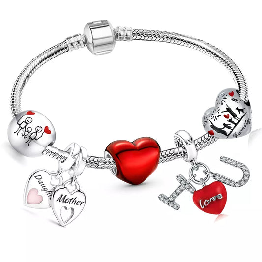 New Trendy Romantic Silver Color Charm Bracelet With Happy Family Strand Brand Bracelet