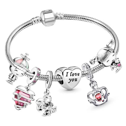 Trendy Romantic 2024 Silver Color Charm Bracelet With Happy Family Strand Brand Bracelet