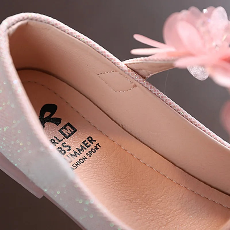 Leather Girls Shoes Shining Flowers Princess Shoes For Kids Party Wedding Children Flat Spring Summer Dress Shoes