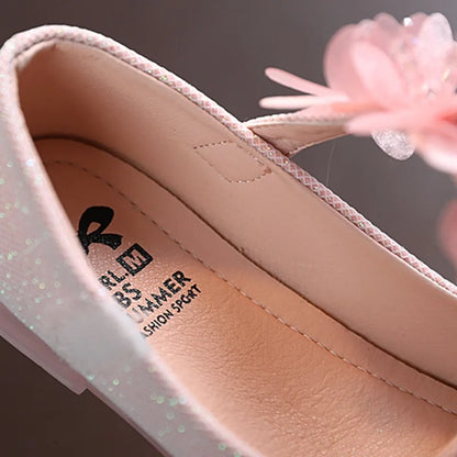 Leather Girls Shoes Shining Flowers Princess Shoes For Kids Party Wedding Children Flat Spring Summer Dress Shoes