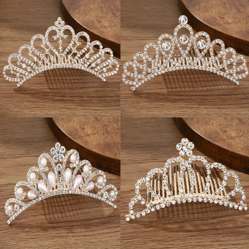 Children Mini Crowns Hair Comb Crystal Princess Crown Bridal Girls Rhinestone Pearl Wedding Bridal Tiara Gift