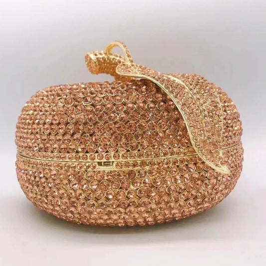 New Gold/Silver Rhinestone Evening Luxury Clutch Women Diamond Cocktail Clutches Lady Apple Pattern Purse And Handbag