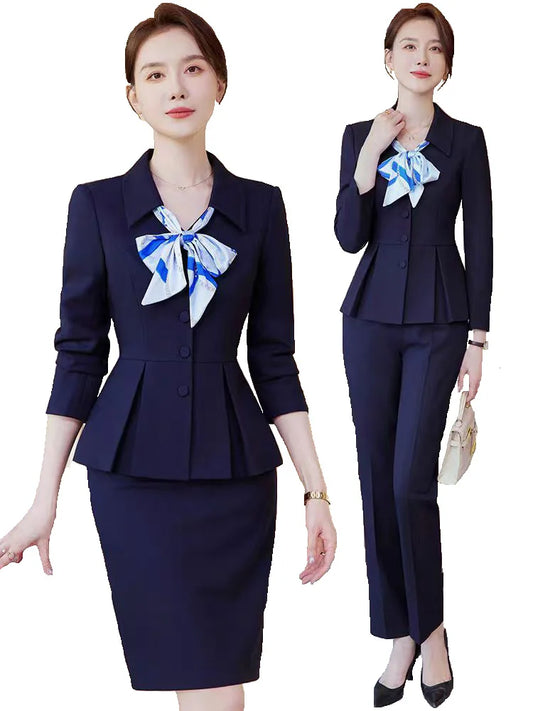 2024 Spring Two Piece Women Suit Set Long Sleeve Blazer And Mini Skirt Elegant High Fashion Office Lady 2 Piece Set