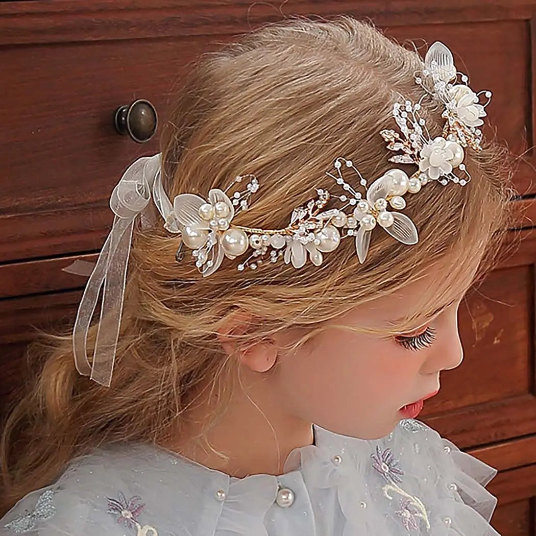 Elegant Girls Bridal Headband Romantic Pearl Hair Flower Wreath Bride Garland Head Hoop Wedding Headbands Hair Jewelry