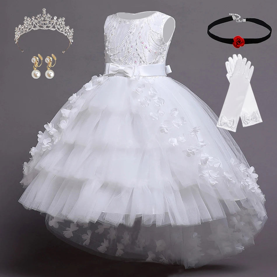 New Summer Baby Girl Party Dress Kids Clothes Children Elegant Birthday Princess Wedding Dance Costume 1-14 Year