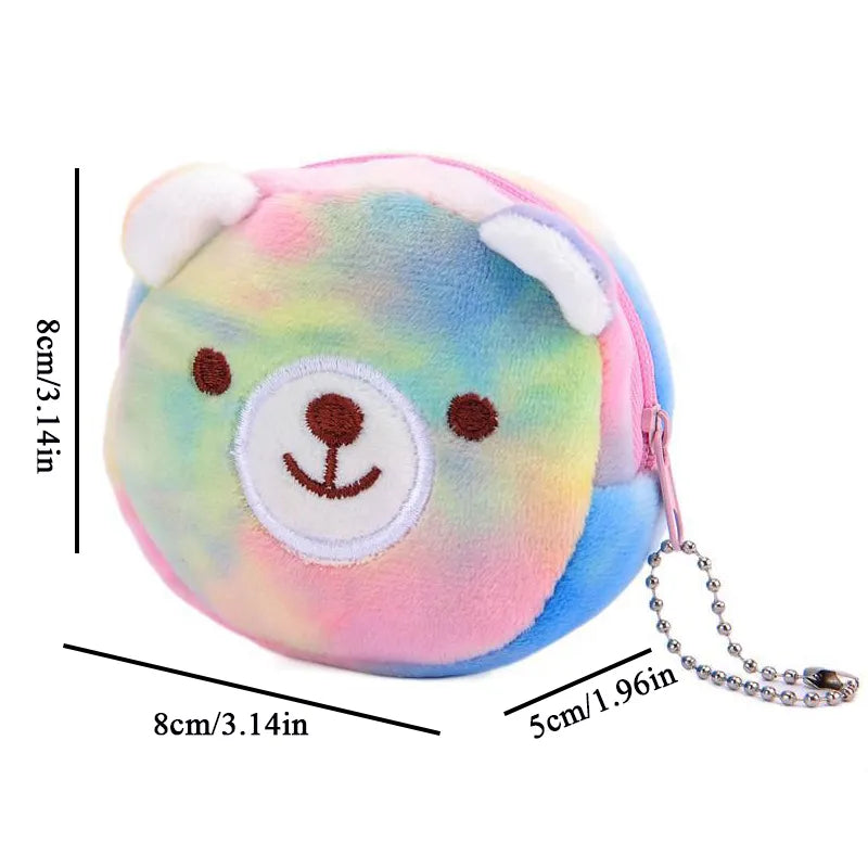 Cute Cartoon Plush Sheep Coin Purse Cat Fur Circle Wallet Clutch For Girls Embroidered Bag Key Earphone Organizer Kids Gift Bag