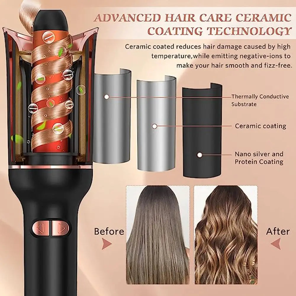 Effortless Elegance: LCD Ceramic Auto-Rotating Hair Curler for Perfect Curls - Automatic Curling Iron Styling Tool with Air Spin Technology and Hair Waver Function