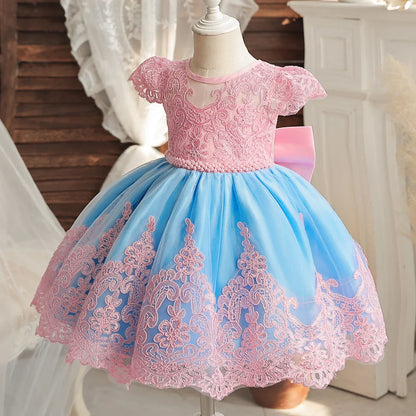 Vintage Birthday/Party Princess Dress Baby Embroidery Floral Bow Tutu Gown Flower Girl Wedding Dress Kid Formal OccasionGala Gown