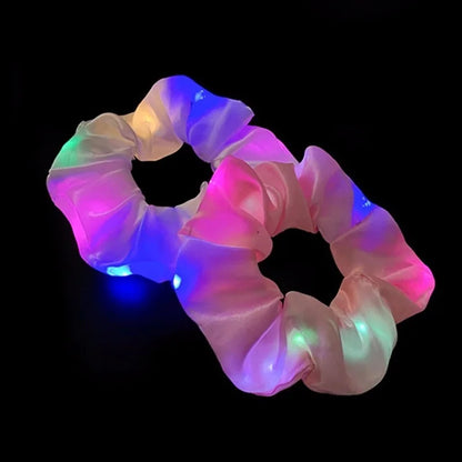 Girls LED Luminous Scrunchies Hairband Ponytail Holder Elastic Hair Bands Solid Color Headwear Accessory
