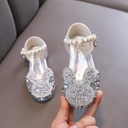 Kids Lace Bow Sandals Cute Girls Colorful Rhinestone Sandals Princess Party Baby Fashion Soft Sole Flat Shoes