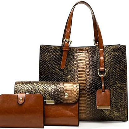 Paloma Beauty World’s Premium Tote Shoulder Bag for Women, Snake Pattern Large Top Handle Bags 3pcs Purse Set