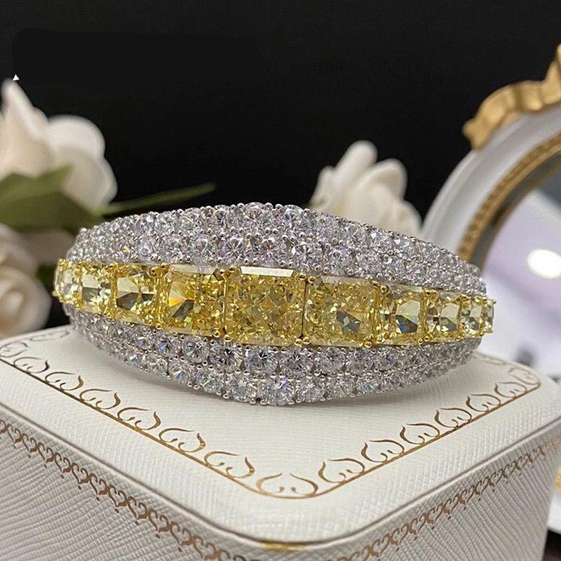PANSYSEN Luxury 100% Silver 925 Jewelry Cocktail Party Citrine Simulated Moissanite Diamond Bangle Bracelets for Women Wholesale