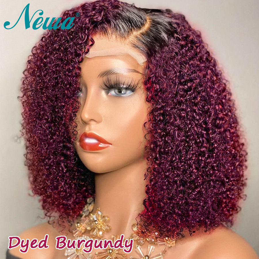 Ombre Lace Front Short Frontal Bob Wigs Pre Plucked Brazilian Remy kinky Curly Wigs