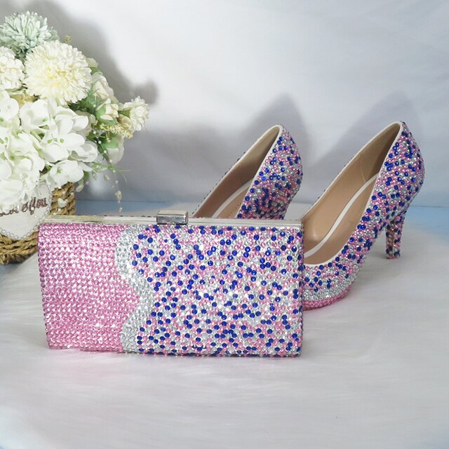 Multicolored wedding party shoes with matching bag