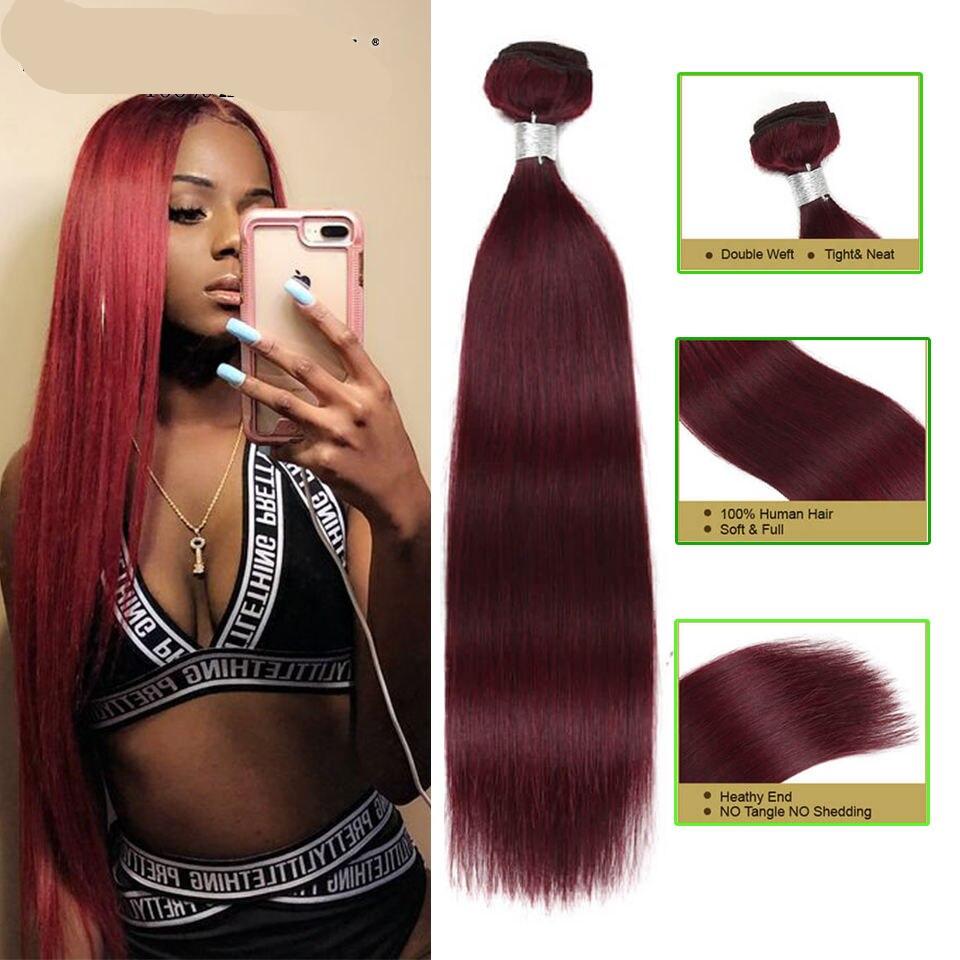 Black Pearl Pre-Colored Remy Straight Human Hair Bundles Wine Red Brazilian Hair Weave Bundles  Human Hair Extensions 100g 99J