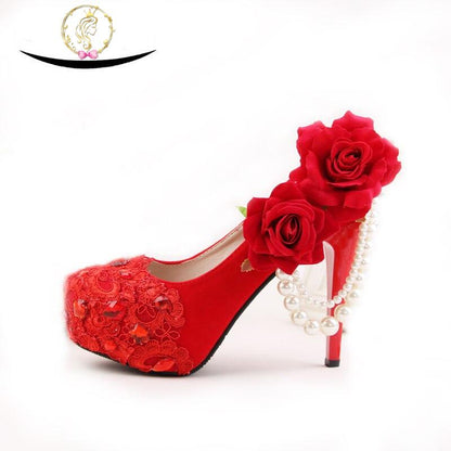 New Arrival Red color Flock Women wedding shoes